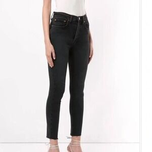 RE/DONE High Rise Ankle Crop Jeans Faded Black 28 Raw‎ Hem Button Fly 189-3WHRAC